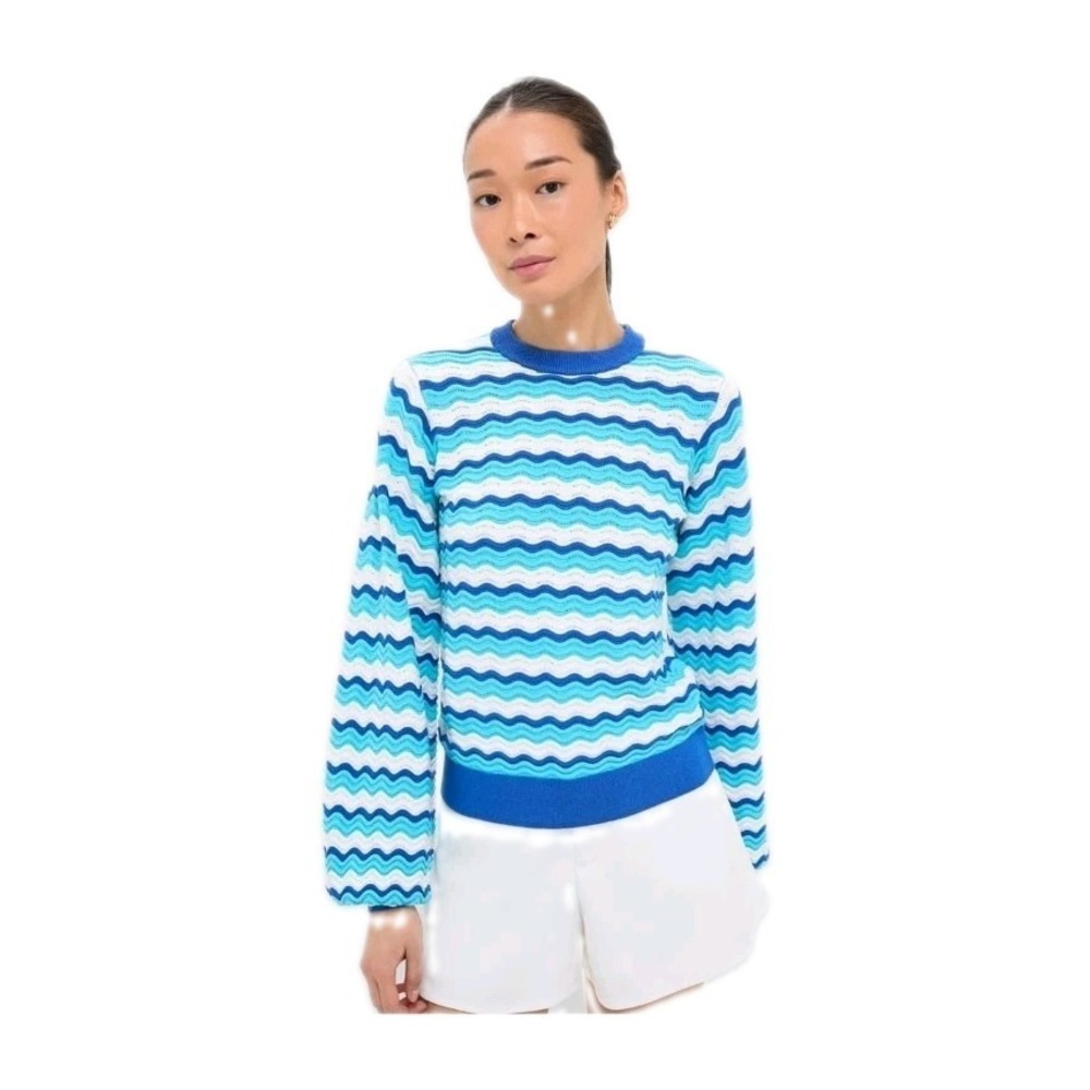 HYACINTH HOUSE Aqua Wavy Stripe Callie Crewneck XS Retail $128 Tuckernuck